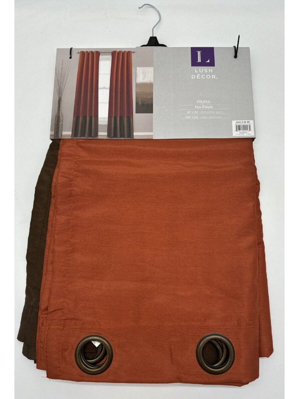 Lush Decor Color Block Prima Window Curtains 2 Panels Set 84" x 54" Rust Brown